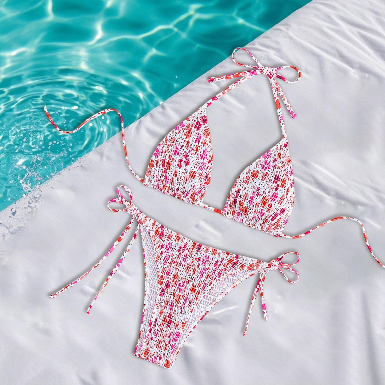 Two Piece Swimsuit Tankini for Women Halter String Triangle Bikini Set Adjustable Fit Flattering Silhouette Beach Pool Party M