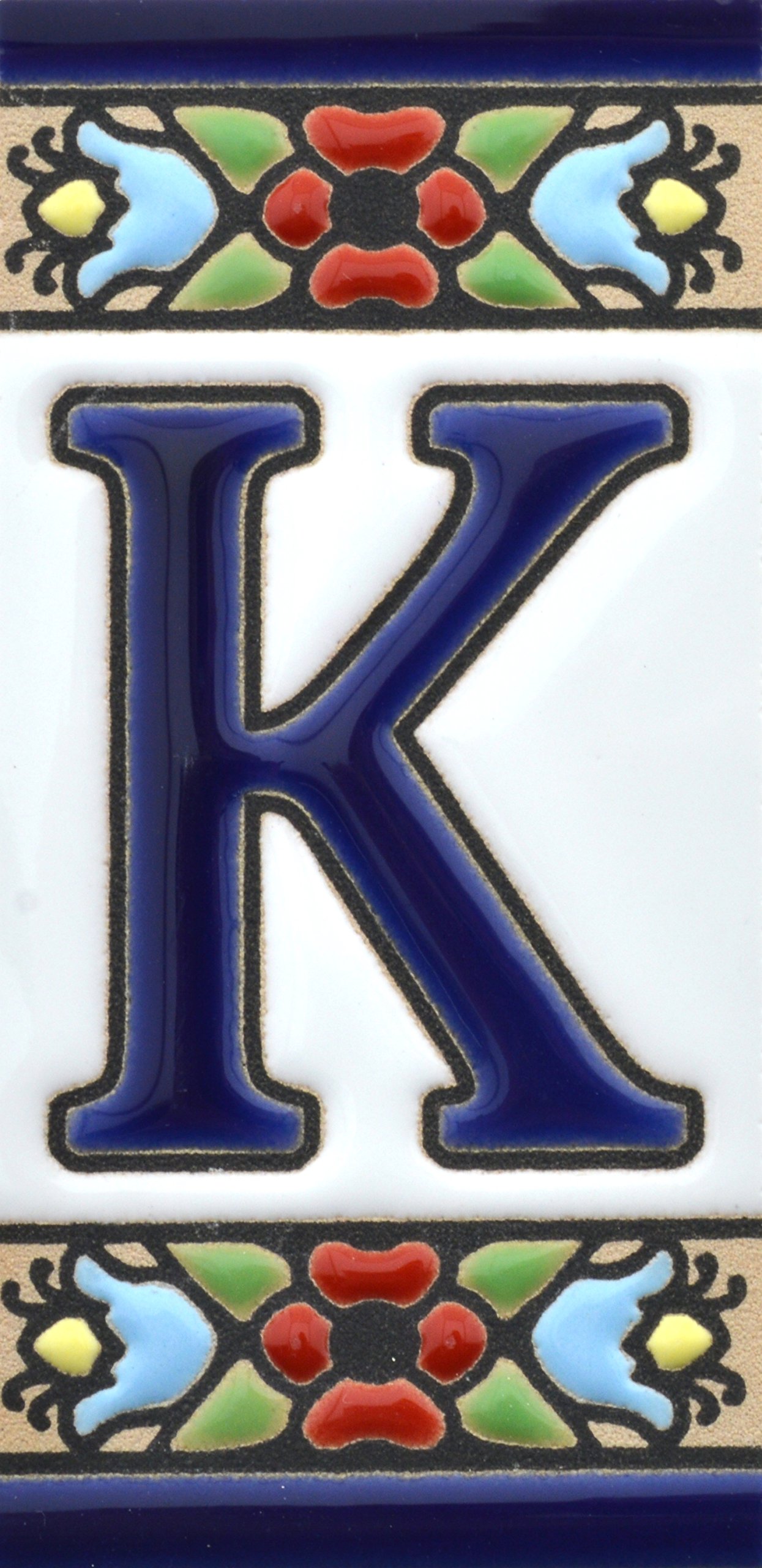 Art Escudellers Letter "K" House Letters 3 Inch. Handpainted House Letter Tiles For Signs, Addresses And Names. Address Numbers For Houses. House Address Numbers And Letters. Design Design Flores Mini 2,87" X 1,38" (Letter K)
