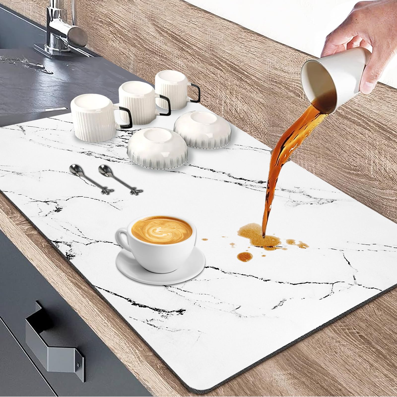 Photo 1 of Dish Drying Mat for Kitchen Counter, 12"x19" Heat Resistant Drainer Mats with Non-slip Rubber Backed, Hide Stain Kitchen Drying Mat Super Absorbent Draining Mat, Easy to Clean Dish Rack Pad (White)