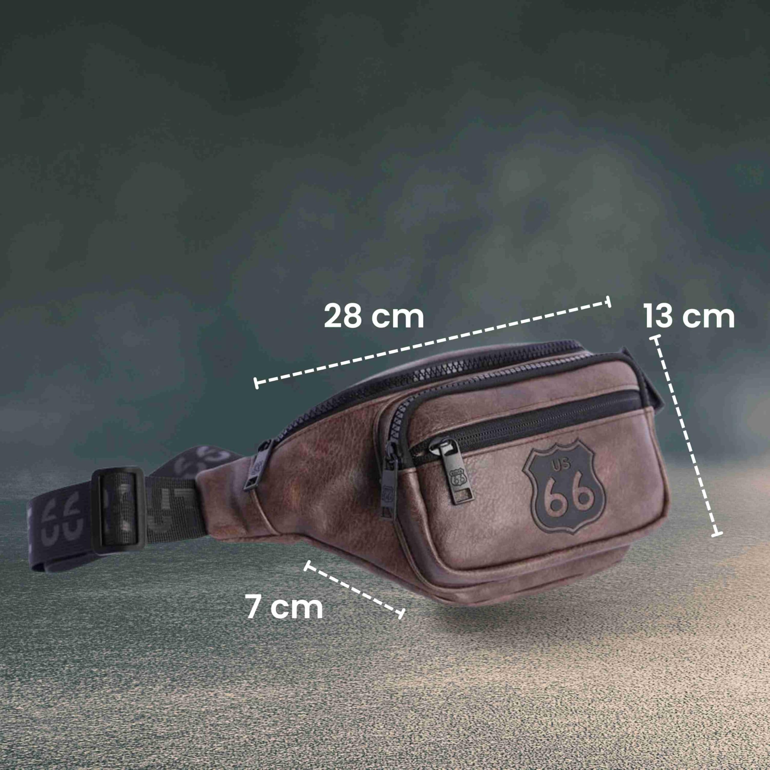 ROUTE 66 Homme Ruben Cuir synthétique-Sac Banane élégant avec 2 Avant, 3 Compartiments avec Fermeture éclair et Poche intérieure zippée