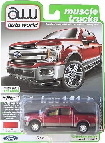 Auto World 2019 Ford F 150 Lariat, camiones musculares rojo
