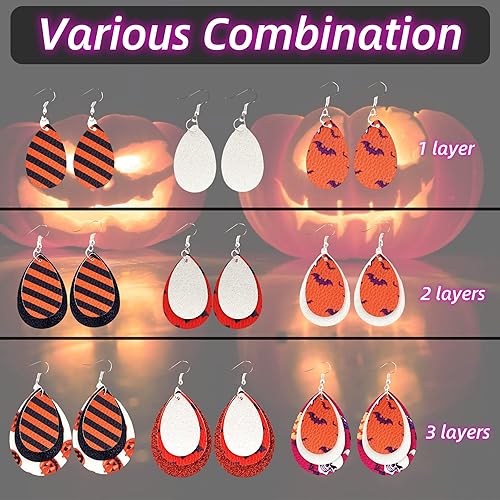 Miniatura 4 de AOUXSEEM Juego de 181 aretes de piel sintética para Halloween, contiene purpurina superfina precortada y patrón de Halloween, piezas de arete de