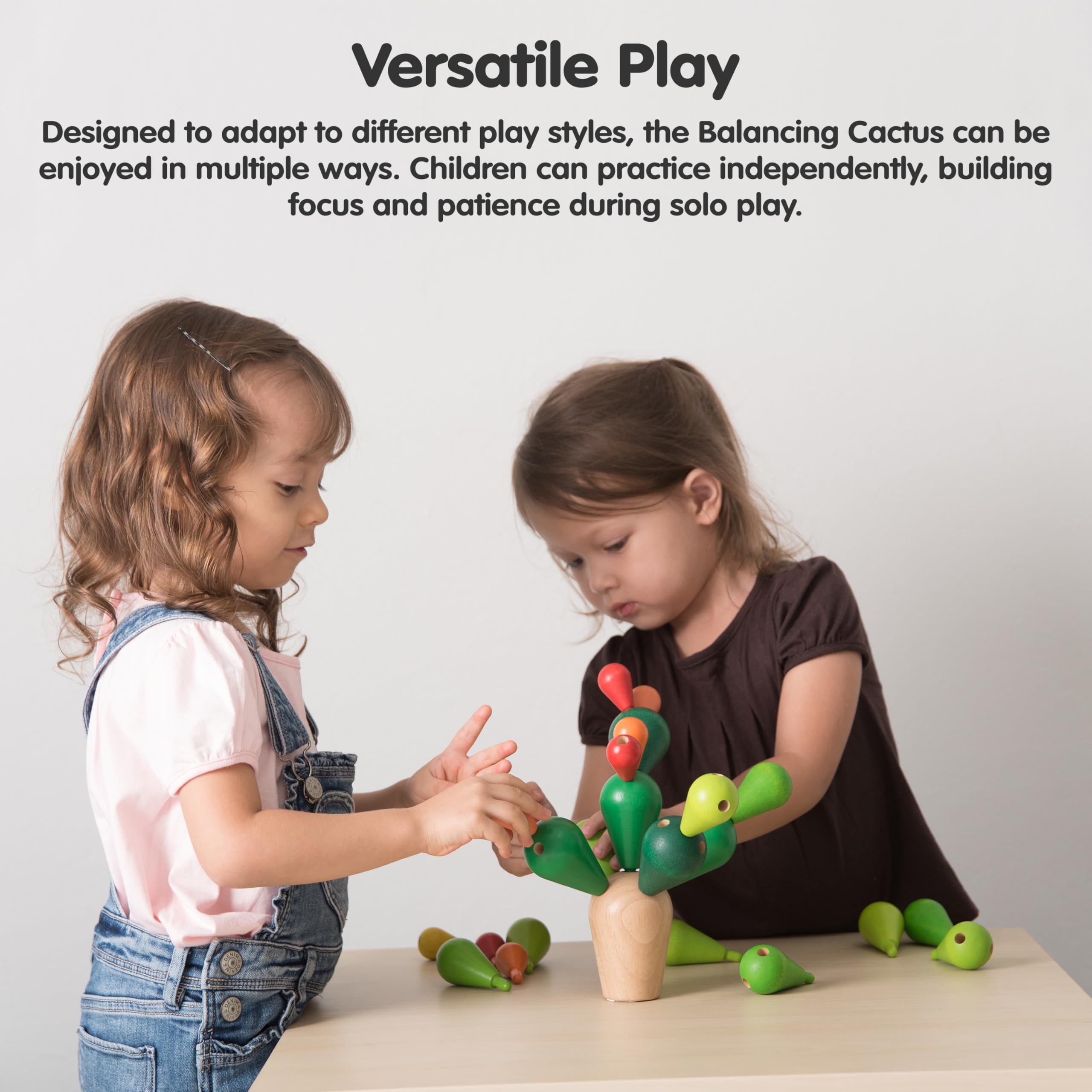 PlanToys Cactus Équilibrant - Jouet de Motricité Coloré en Bois 3+ Ans - Jeu de Construction pour 1 à 4 Joueurs avec Socle et 18 Branches, Wood