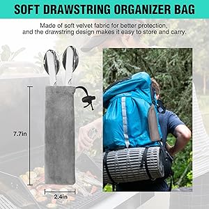 HAUSHOF 2-Pack 4-in-1 Camping Utensils, Stainless Steel Camping Eating Utensils with Carrying Bag, Detachable Spoon, Fork, Knife, Bottle Opener - Travel Utensil Set for Hiking, Picnic, Barbecue