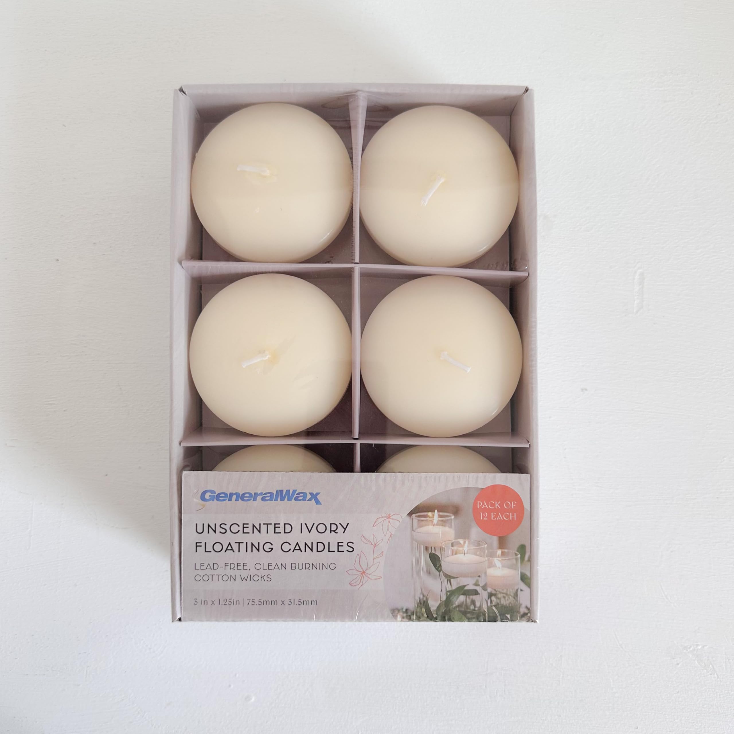 Velas flotantes marfil de 3 pulgadas, caja de 24 unidades, velas flotantes para centros de mesa, decoraciones, eventos y piscinas, sin perfume