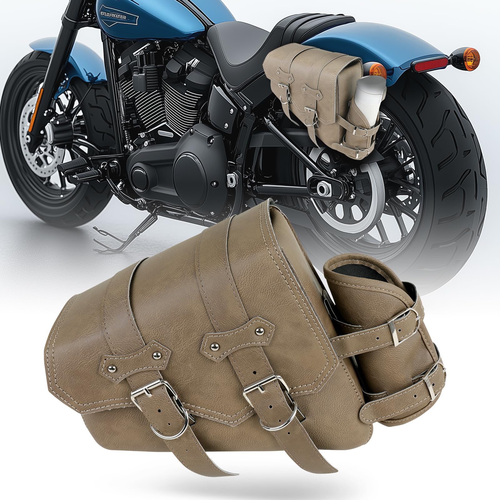 DREAMIZER Sacoche de Selle Moto Universel Cuir PU avec Poche pour Bouteille d'eau Accessoires de Moto Étanches Compatible avec Harley Honda Kawasaki Suzuki Yamaha