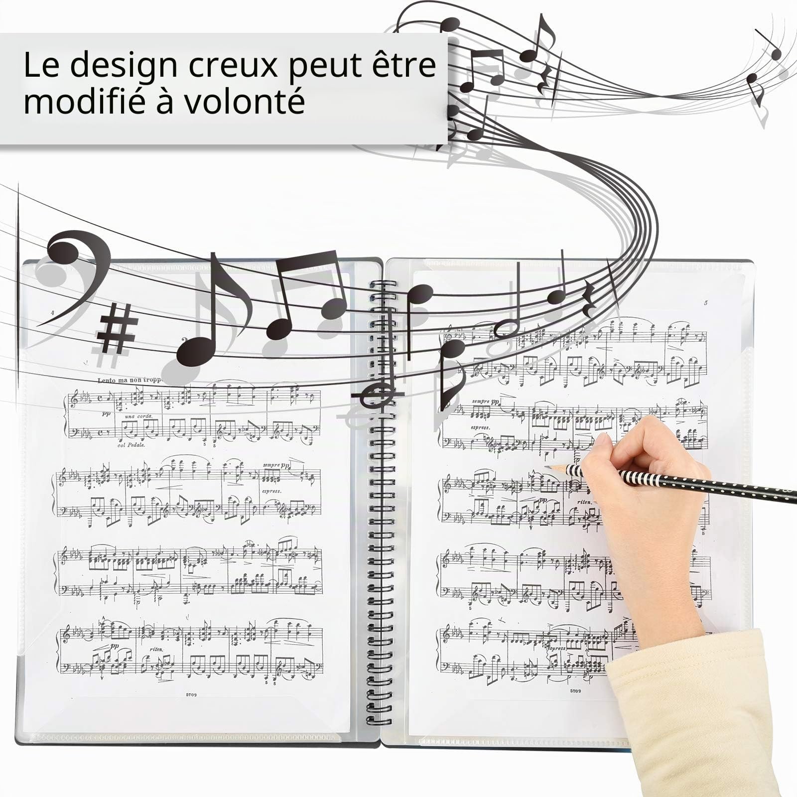 Irich Chemises pour partitions, Classeur Partition Musique, Classeur A4 Musique en plastique(30 compartiments 60 pochettes, 32 * 24CM, Noir)