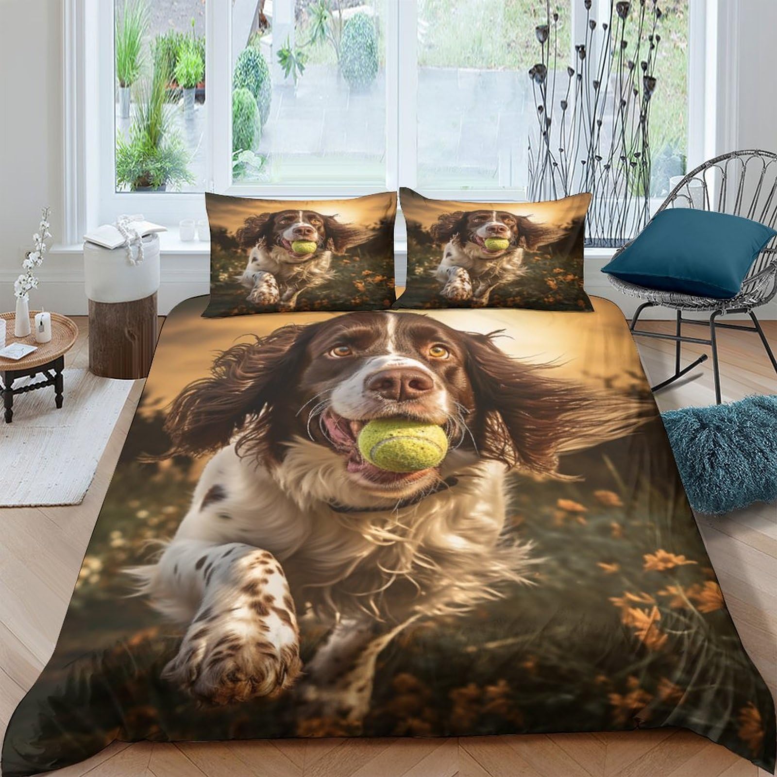 Springer Spaniel Bedding Set Single For Boys Youth Quilt Cover Cute Dog 3D Printed Duvet Cover Set Girls Boys Bedroom Decor King（220x240cm）