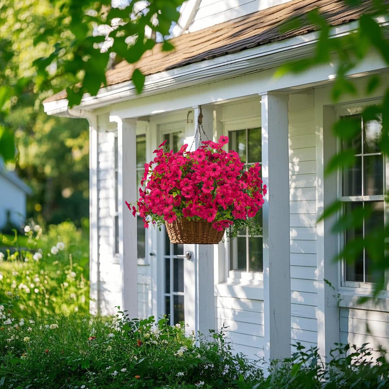 Artificial Fake Flowers for Outdoor Spring Decoration, 16 Bundles Faux Silk Colorful Daisy UV Resistant Realistic for Outside Porch Patio Home Yard Garden Planters Pots Window Box (Rose Red) - Image 5