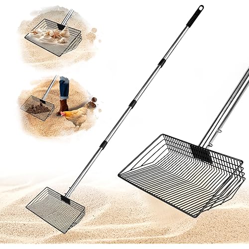 10inch Large Metal Chicken Poop Scooper, Chicken Poop Scooper for Sand with Adjustable Stainless Steel Handle, Chicken Coop Scooper for Sand Suitable for Chicken Coops, Rabbit Coops, Stables, Gardens