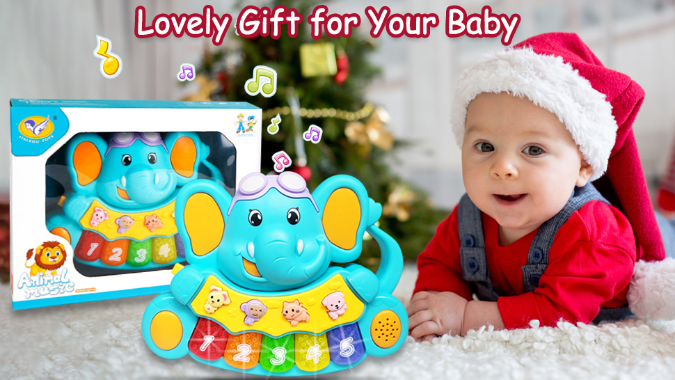 AMLGBTOP Jouets pour Bébé 6 Mois 1 an Éléphan Clavier Piano Musicaux Jouets Bébé 6 12 18 Mois C'est Génial Cadeaux pour Bébé 6-12-18 Mois 1 an Garçons Filles