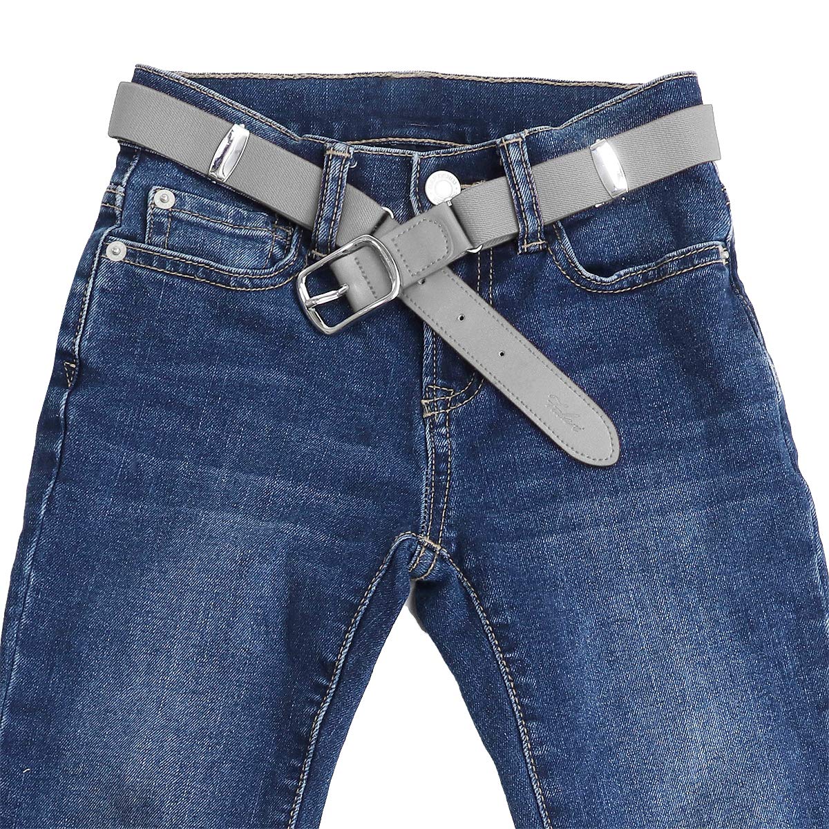 Falari Kids Leather Elastic Adjustable Belts for Boy Girl All Occasion Variety Colors - Dark Gray