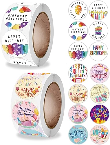 2 rollos de calcomanías de feliz cumpleaños 14 diseños brillantes de cumpleaños con 1000 calcomanías de etiqueta calcomanías autoadhesivas