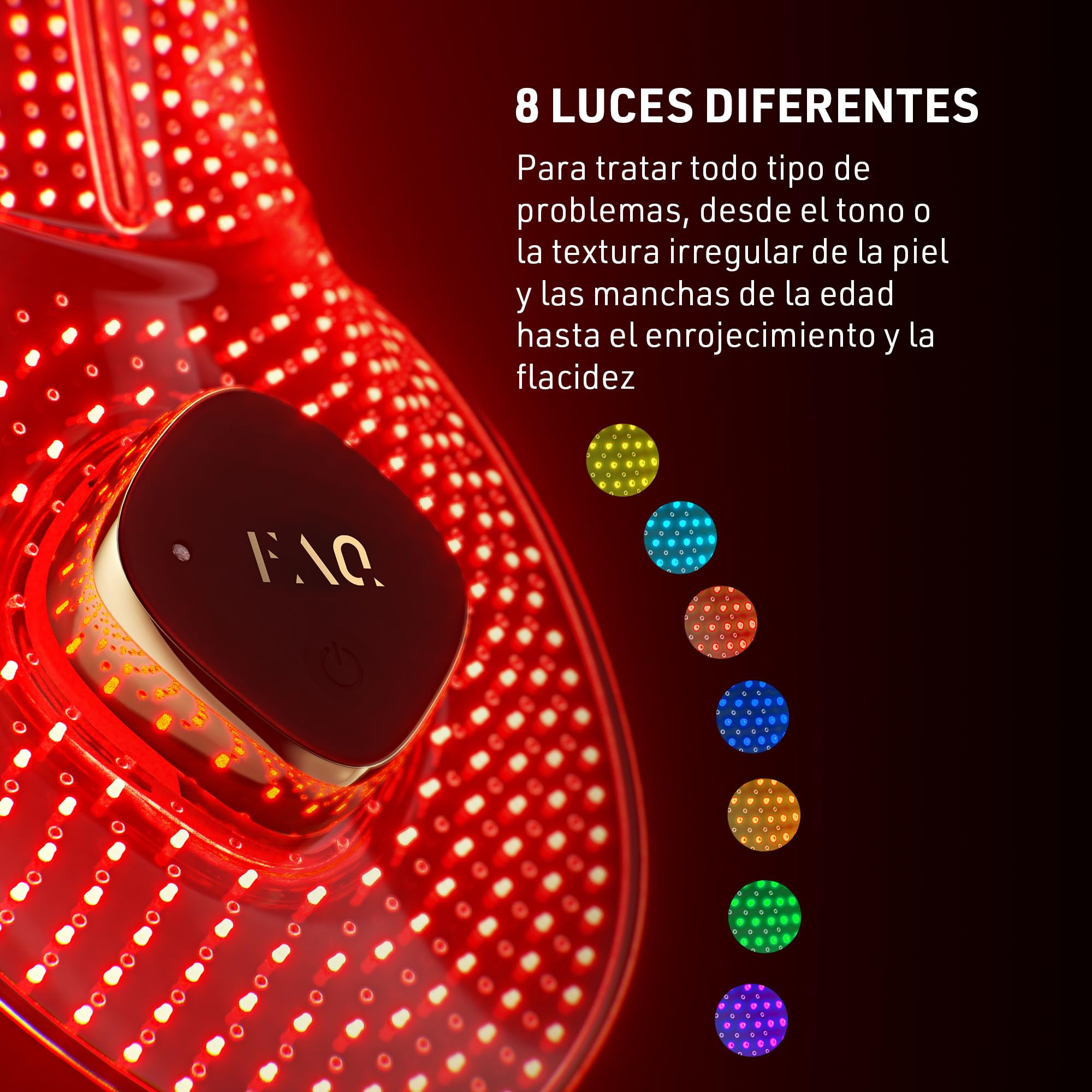 FAQ 211 Máscara antiedad de silicona para cuello y escote con 7 luces LED + NIR - Skincare para líneas de expresión y arrugas - Dispositivo inalámbrico y ligero - Ajuste flexible y cobertura total
