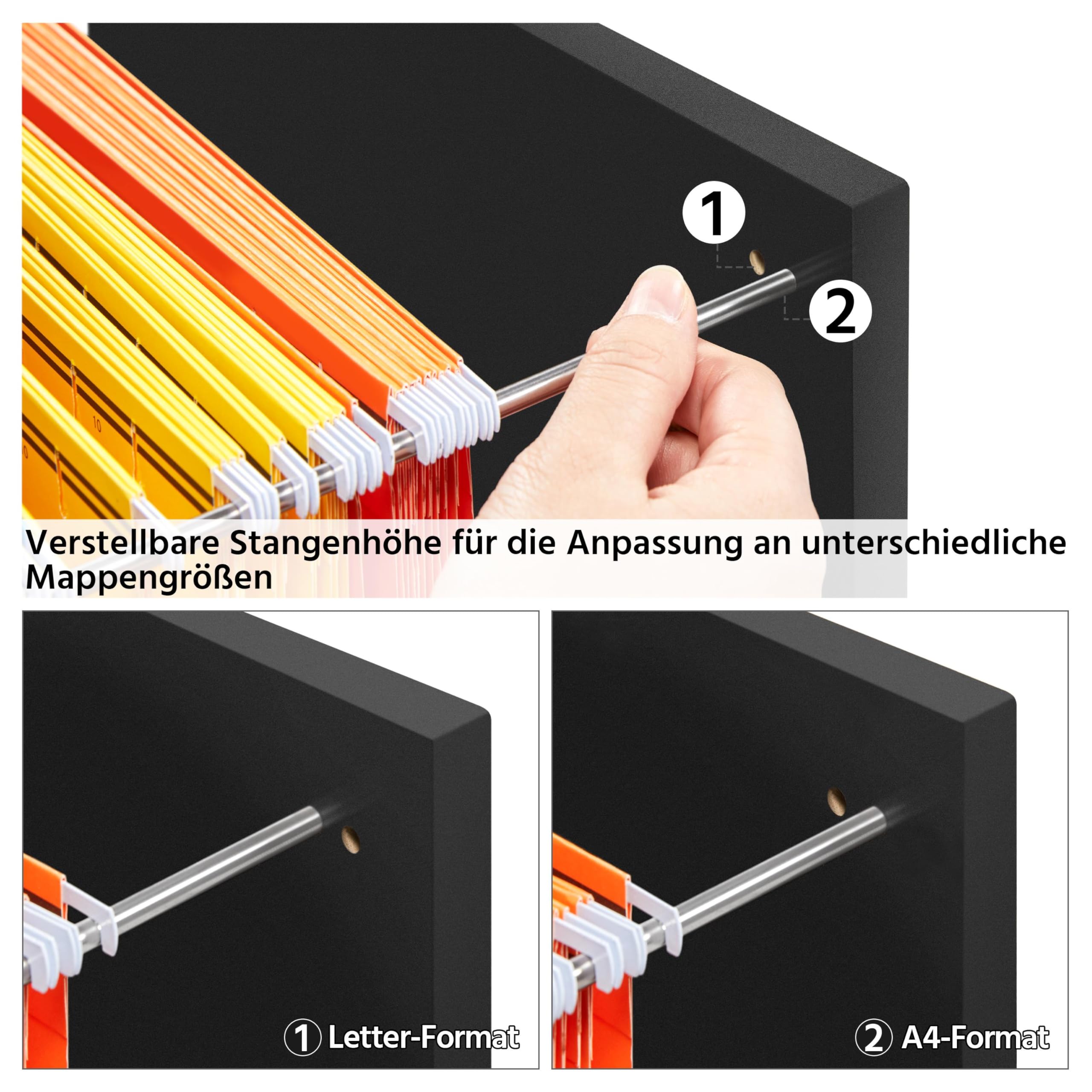 Yaheetech Armadietto con 3 cassetti e cartella sospesa, mobile per ufficio, studio, soggiorno, ufficio, colore nero