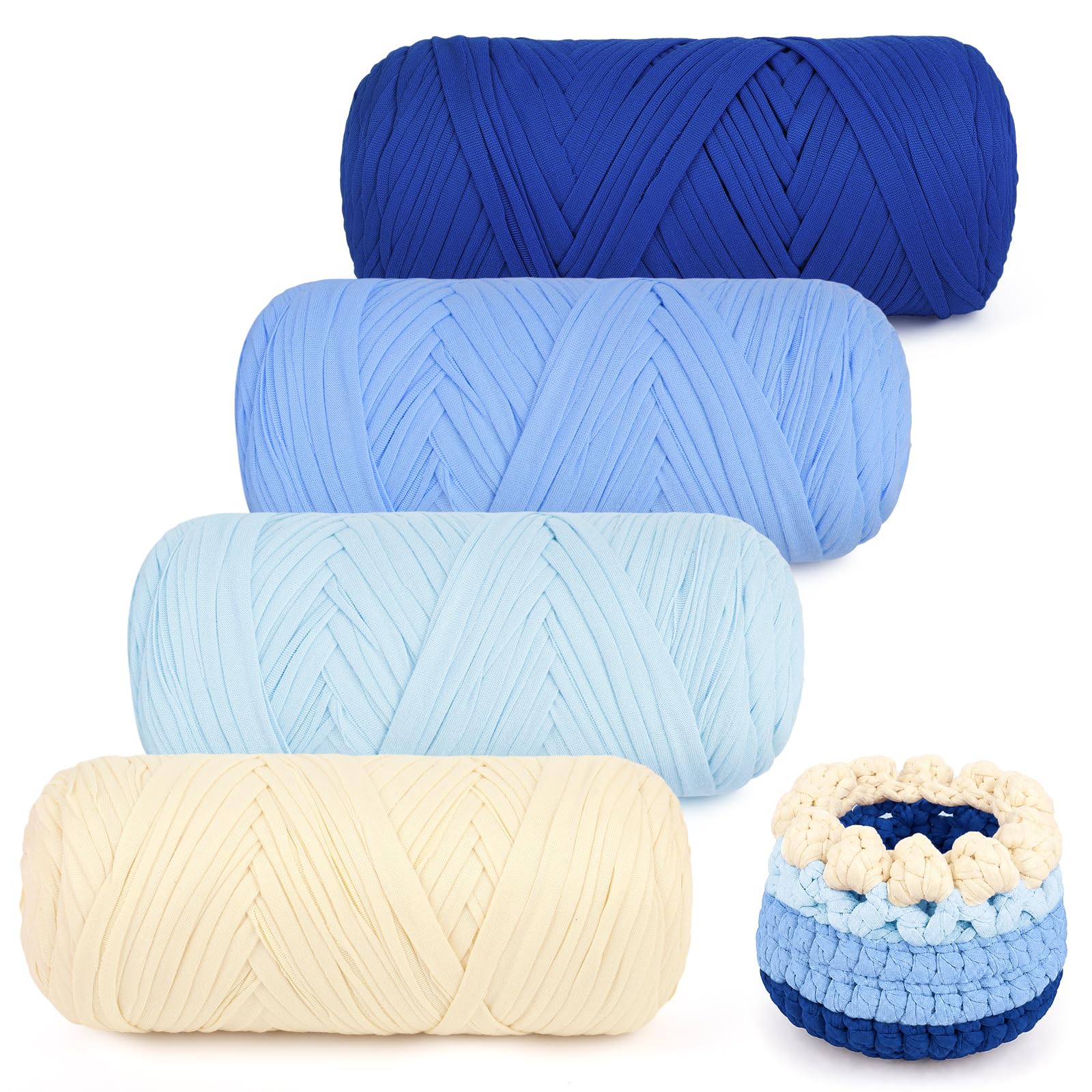 Aeelike Tshirt Yarn 800g, Blue T Shirt Yarn for Crocheting Bags, Baskets