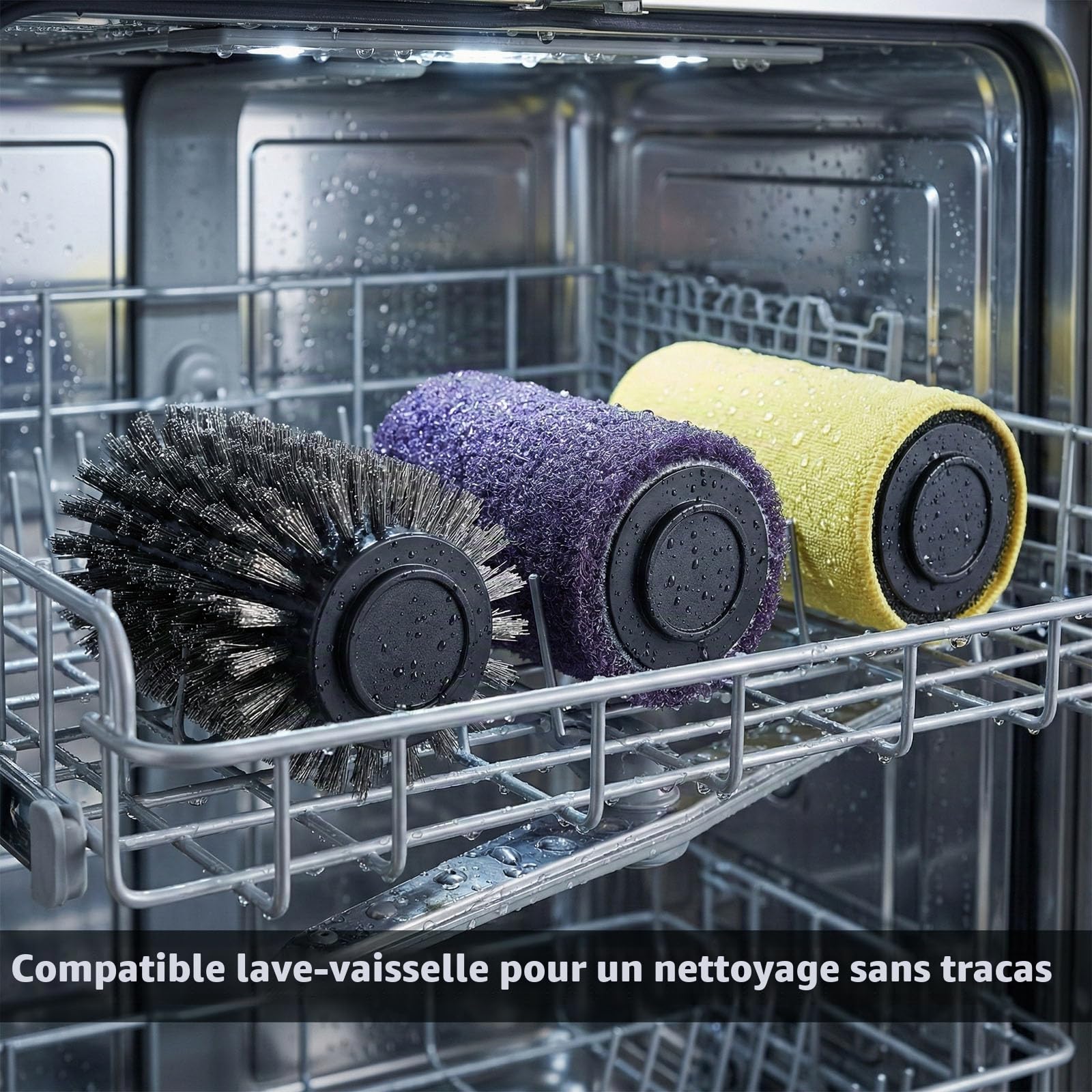 Set de brosse de barbecue électrique 3 en 1 (Revêtement en bois rouge) | Sans fil, rechargeable, imperméable, nettoyant pour barbecue, accessoire de barbecue professionnel