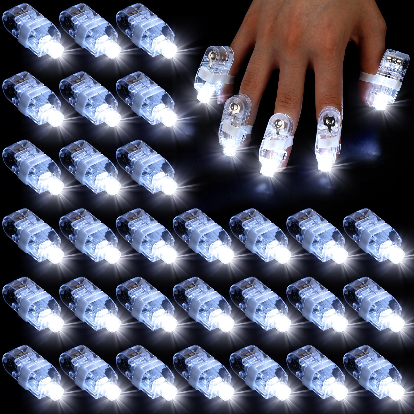 Chivao 200 Pcs LED Finger Lights Mini Finger Flashlights Light up Ring Sticks for Adults Glow in The Dark Party Favors Birthday Rave Party Supplies (White)