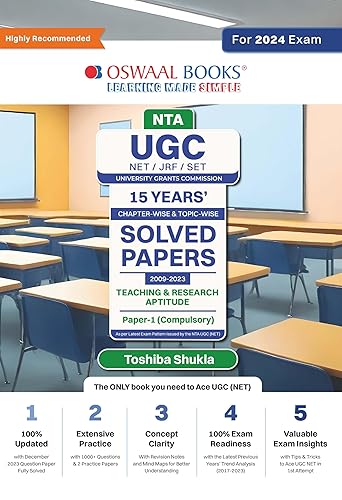 Oswaal NTA UGC NET/JRF/SET | 15 Years' Chapter-wise &amp; Topic-wise Solved Papers 2009-2023 | Teaching &amp; Research Aptitude | Paper-1 (Compulsory) For 2024 Exam (Author Based)