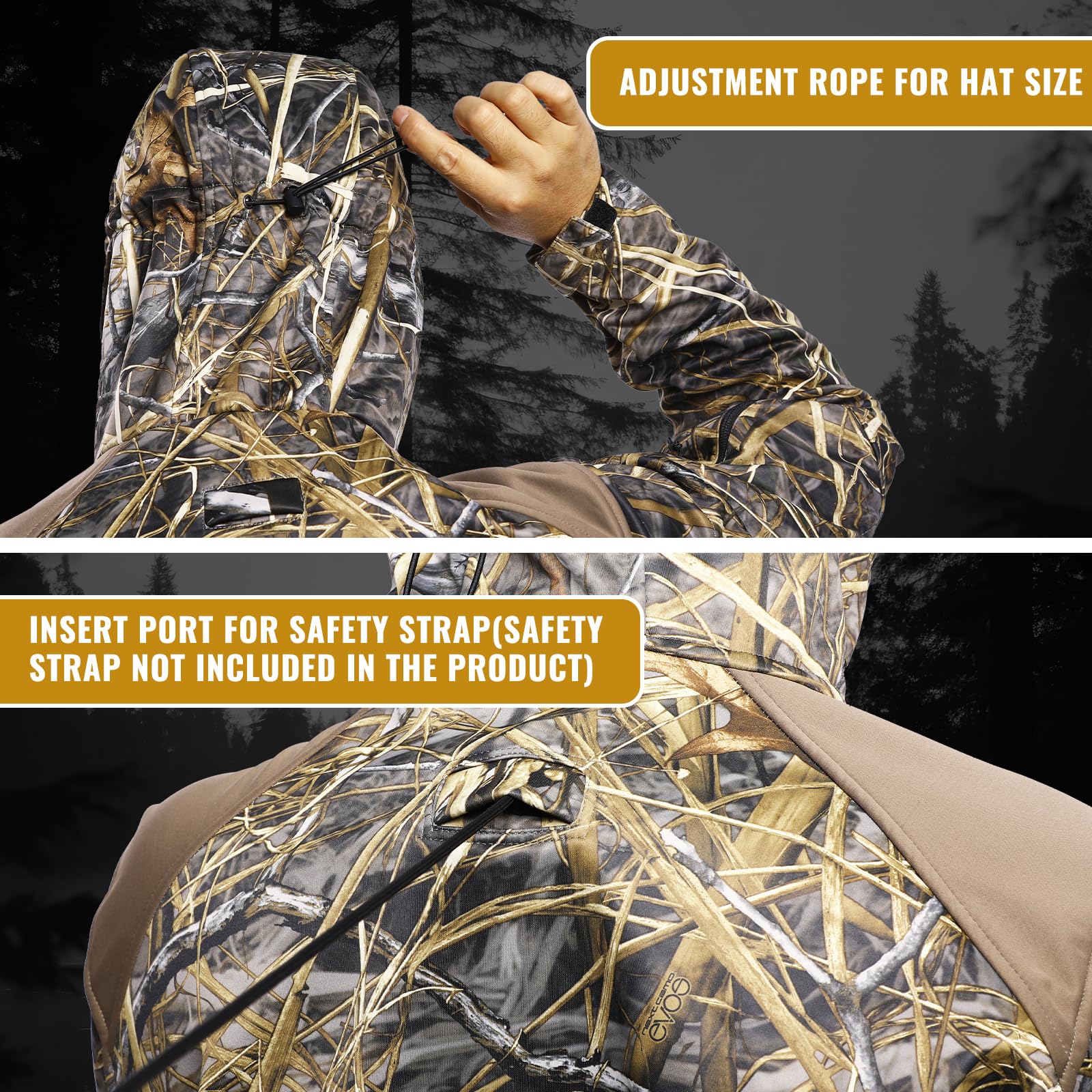 VOTAGOO Giacca da caccia silenziosa Softshell foderato in pile mimetico abbigliamento abbigliamento abbigliamento con cappuccio cappotto per uomo