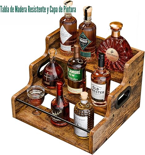 Miniatura 7 de KLM Estante de exhibición de botellas de licor, organizador de jarabe de café, estante de vino de licor de 3 escalones, mini bar, gabinete de licor,