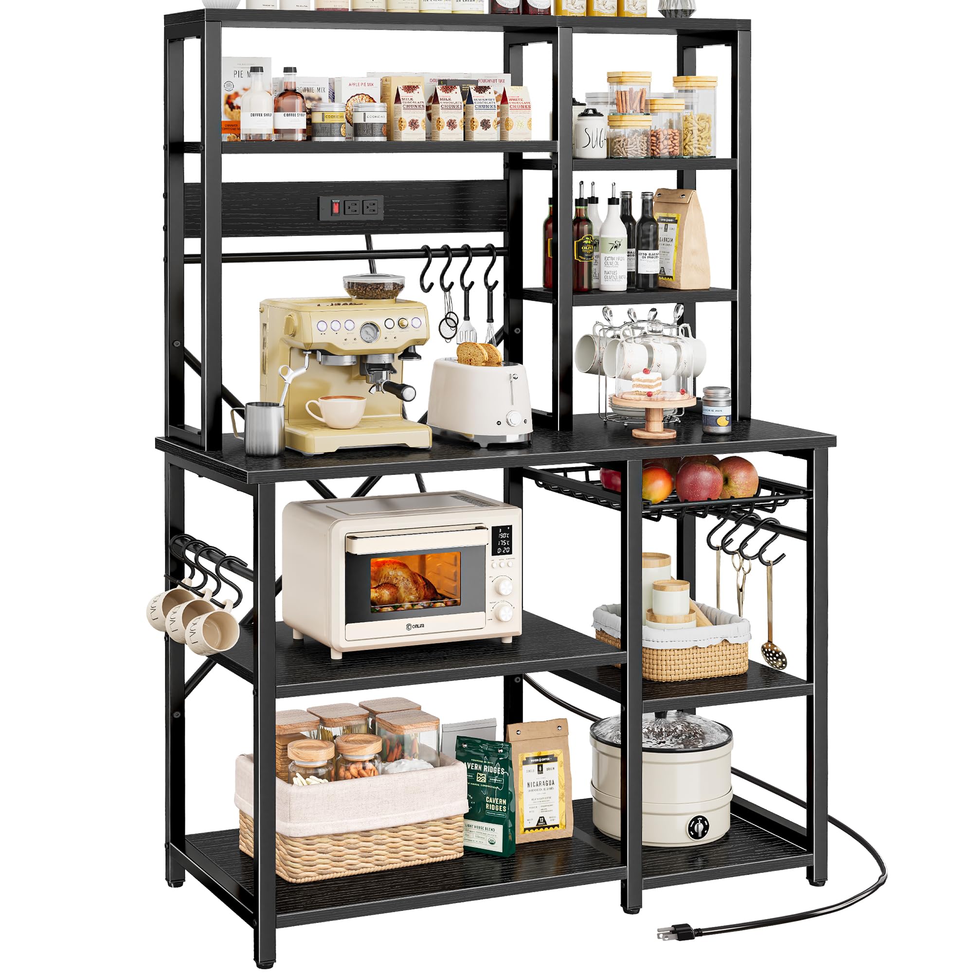 SUPERJARE Large Bakers Rack with Power Outlets, 6-Tier Microwave Stand, Coffee Bar with 12 S-Shaped Hooks, Kitchen Shelf with Wire Basket, 39.3 x 15.5 x 66.9 Inches, BlackThe Forest Stewardship Council