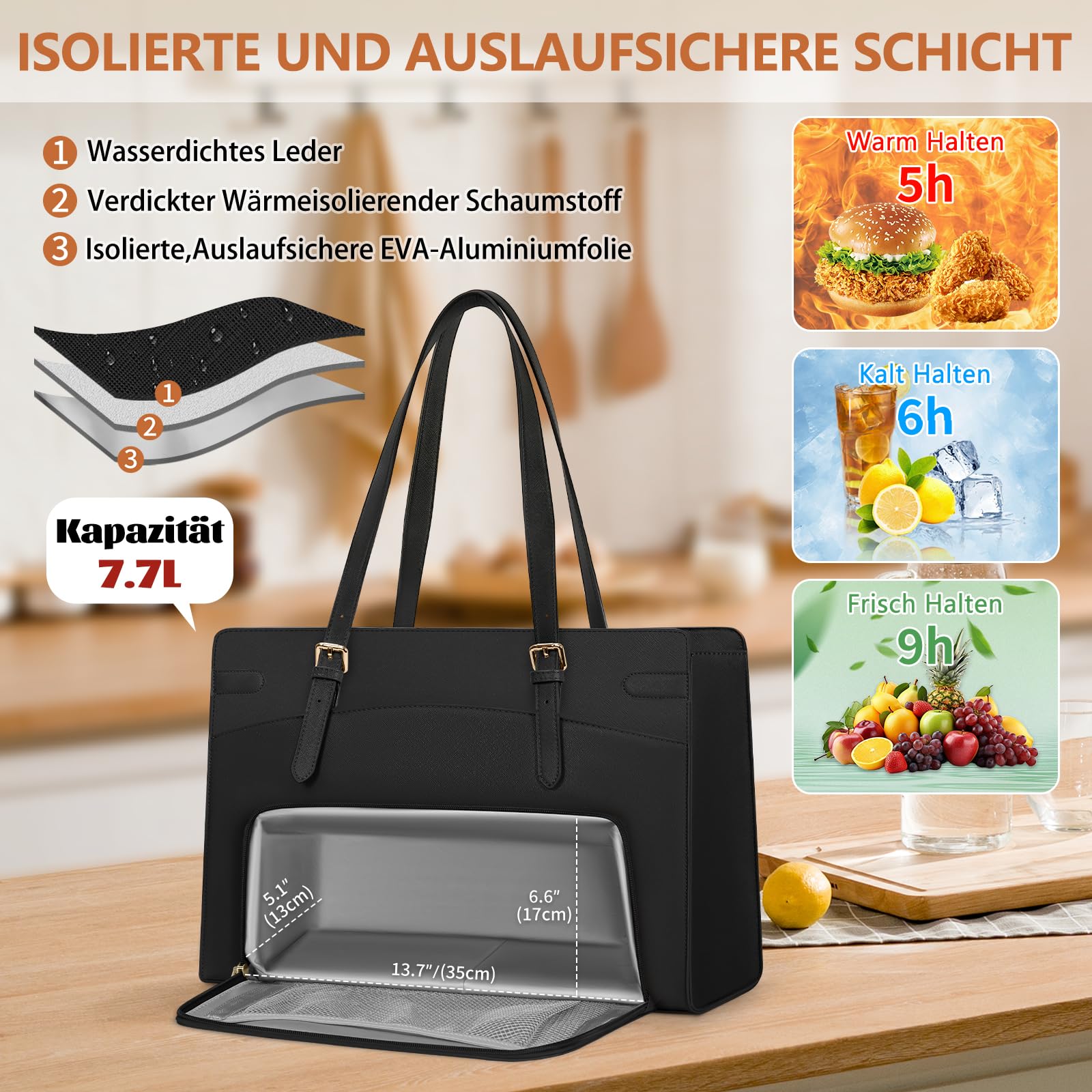 RAINSMORE Arbeitstasche Damen mit Isolierted Kühlfach Shopper Damen