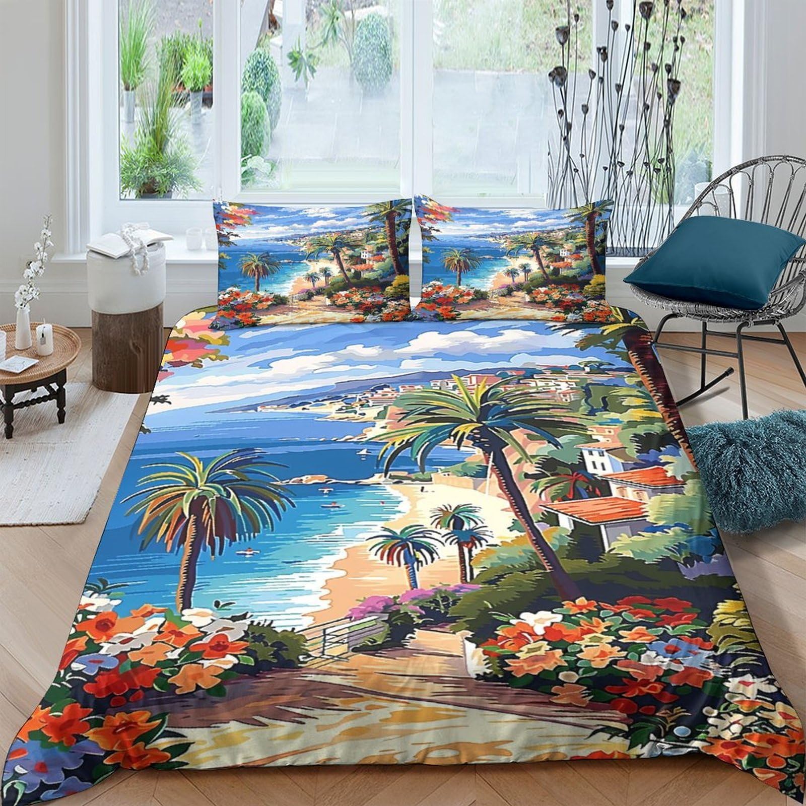 Ctjqhvkz Style-9 3D Printed Seaside Sunset Fitted Sheet Microfiber Soft Beach Landscape Mattress Cover Bedroom Decor Single（135X200cm）