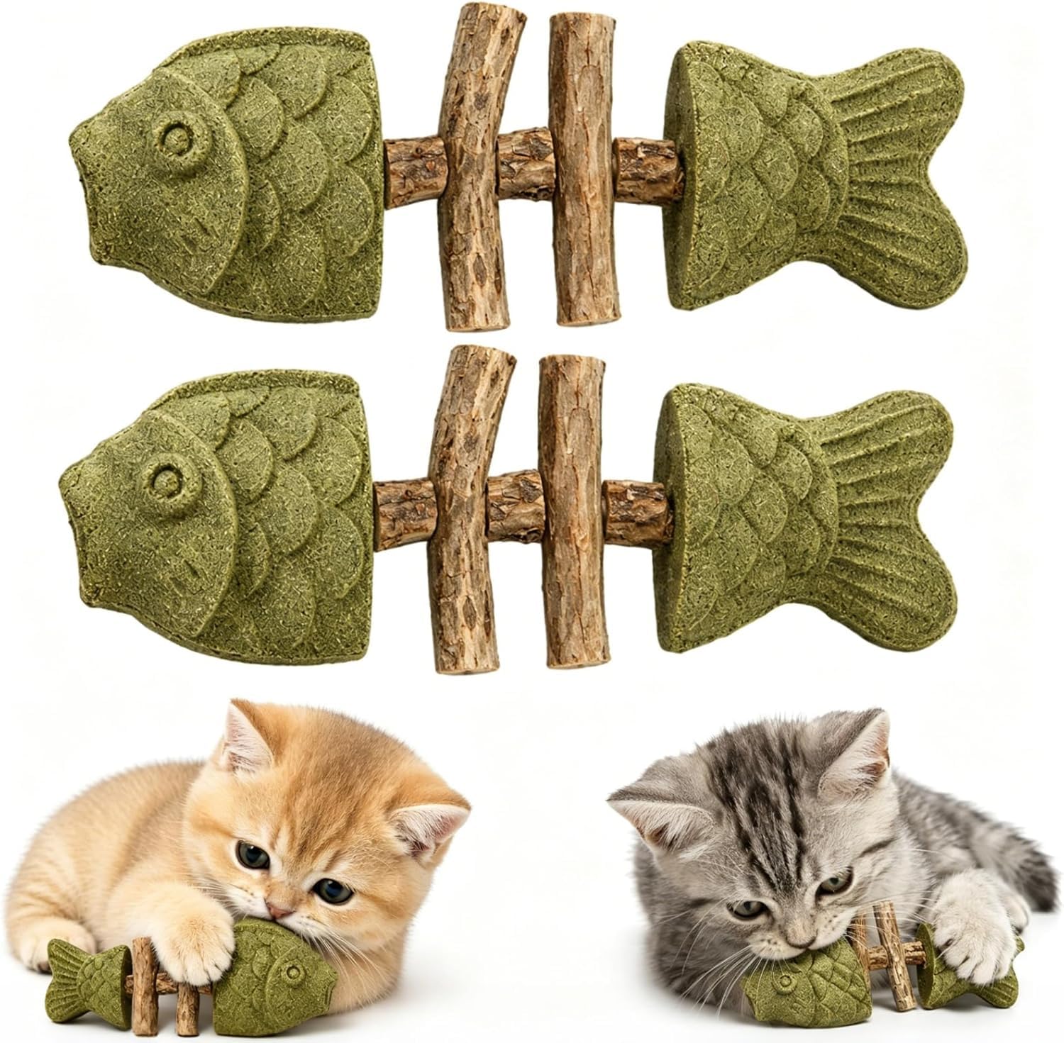 Collenatsy 2 PCS Catnip and Silvervine Chew, Natural Fishbone Chew Toy for Cats, Fishbone-Shaped Cat Dental Toy for Chewing, Licking, Pawing, Boredom Relief & Enrichment for Cats — image 1