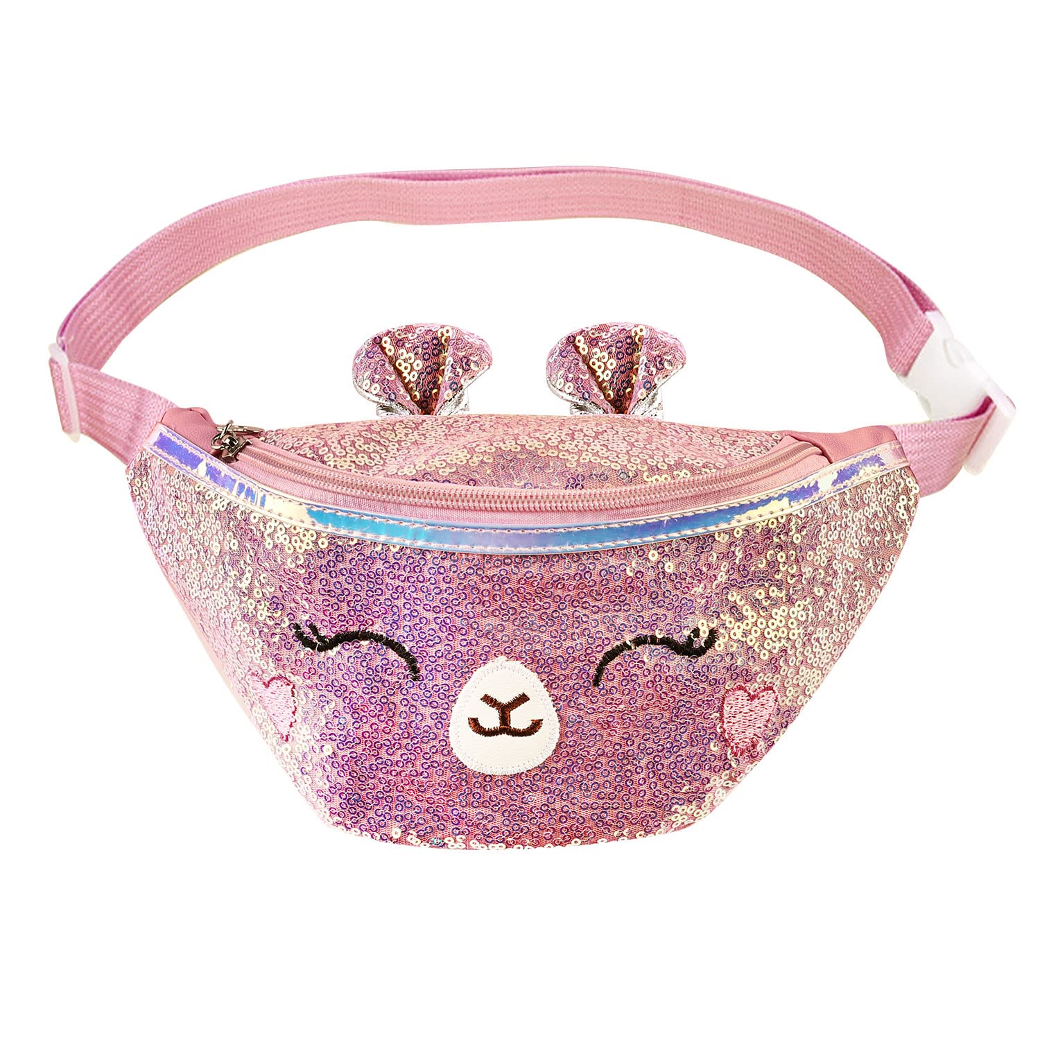 YOYIAG Riñonera Niña Lentejuelas Fanny Pack: YOYIAG Brillantes Riñonera Cinturón Pink Ajustable Ideal para la Escuela Vacaciones Aire Libre Nina Bolsa (Rinoneras Rosa)