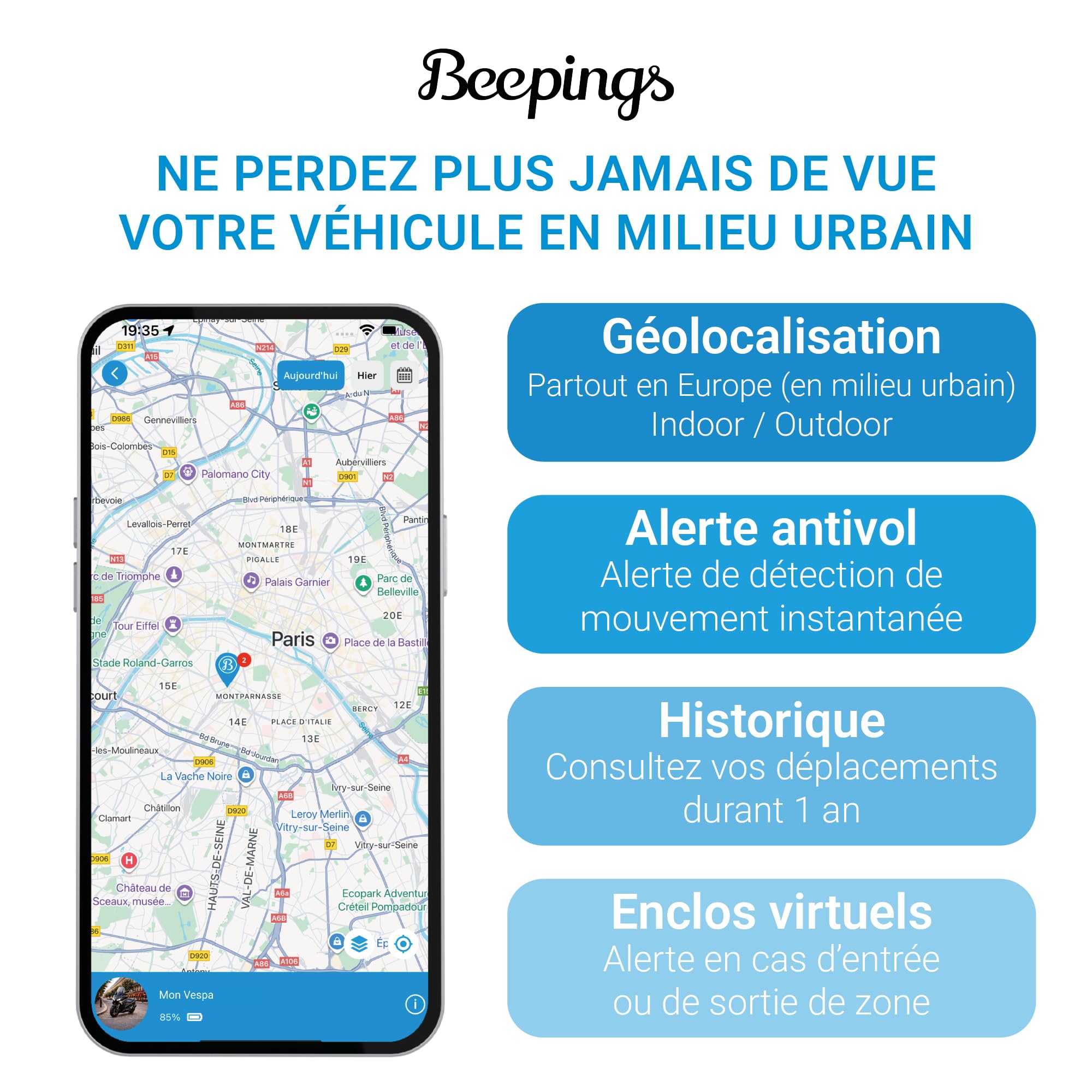 Tracker GPS Zen S - Non Brouillable - 3 Ans d'Abonnement Offert - Sac, Trottinette, Moto, Voiture - Alertes Antivol - Jusqu'à 6 Mois d'Autonomie - sans Carte SIM - Etanche - Milieux urbains