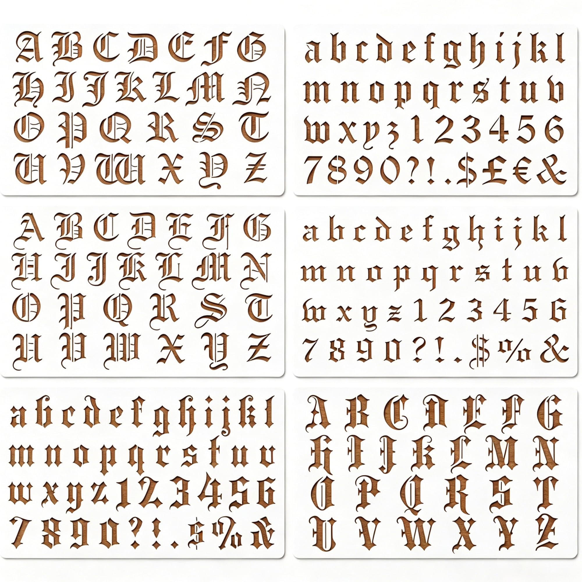 6Pcs Letter Stencils Set Reusable Alphabet Stencils for Painting Crafts Journals Wood Wall Art Design