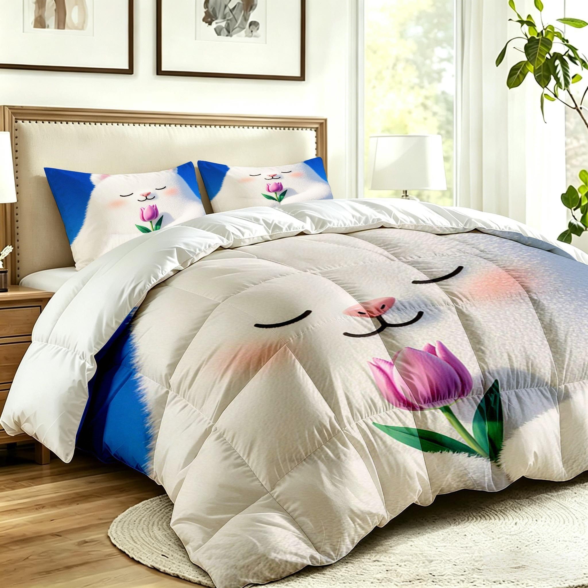 Edredón King Size 3D Oso Animado Sustituto Plumas para Adultos-A36