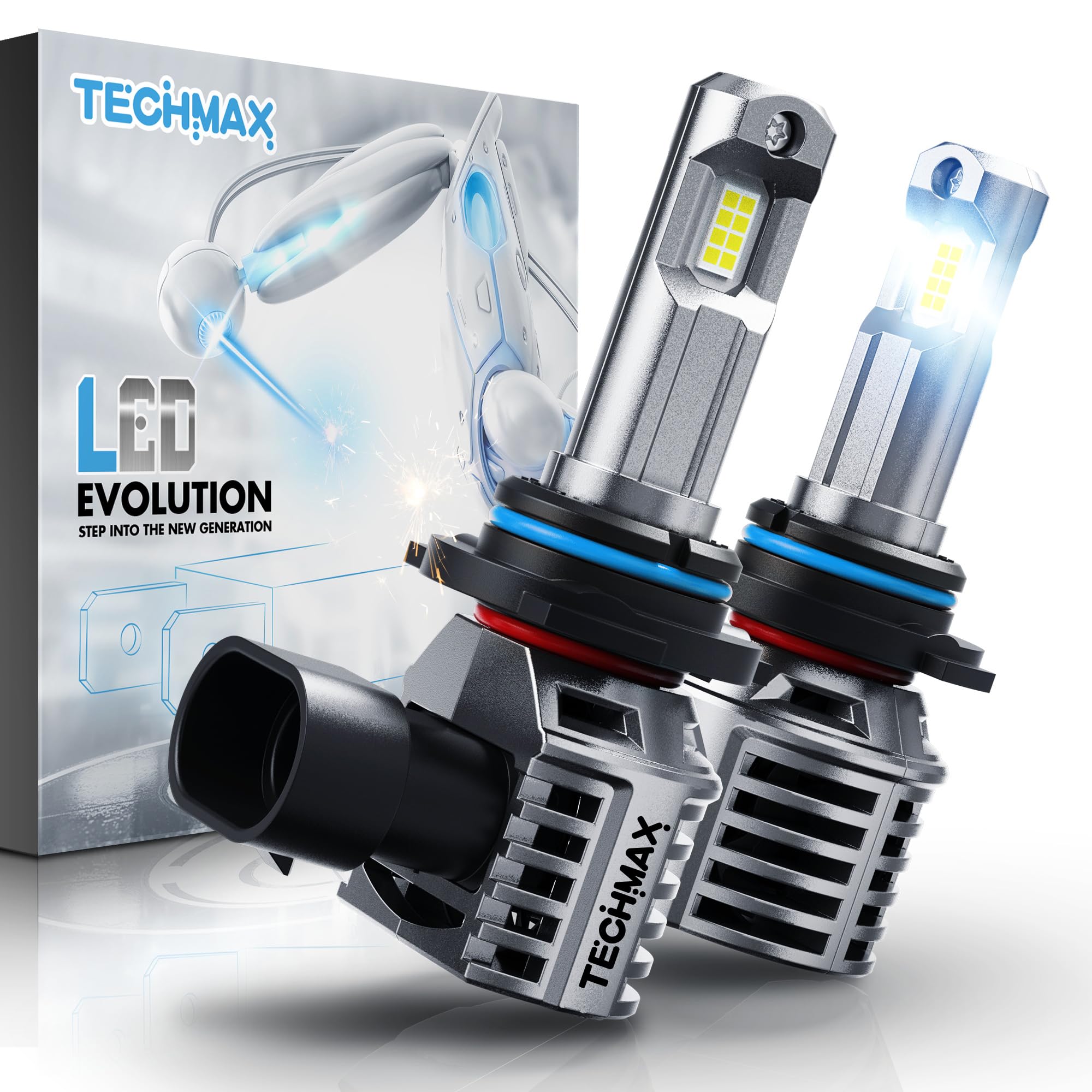 TECHMAX 9006 Fog Bulbs, HB4 9006 Fog light Bulb w/Fan 600% Bright 6500K Wireless Direct Insertion Plug and Play, Pack of 2