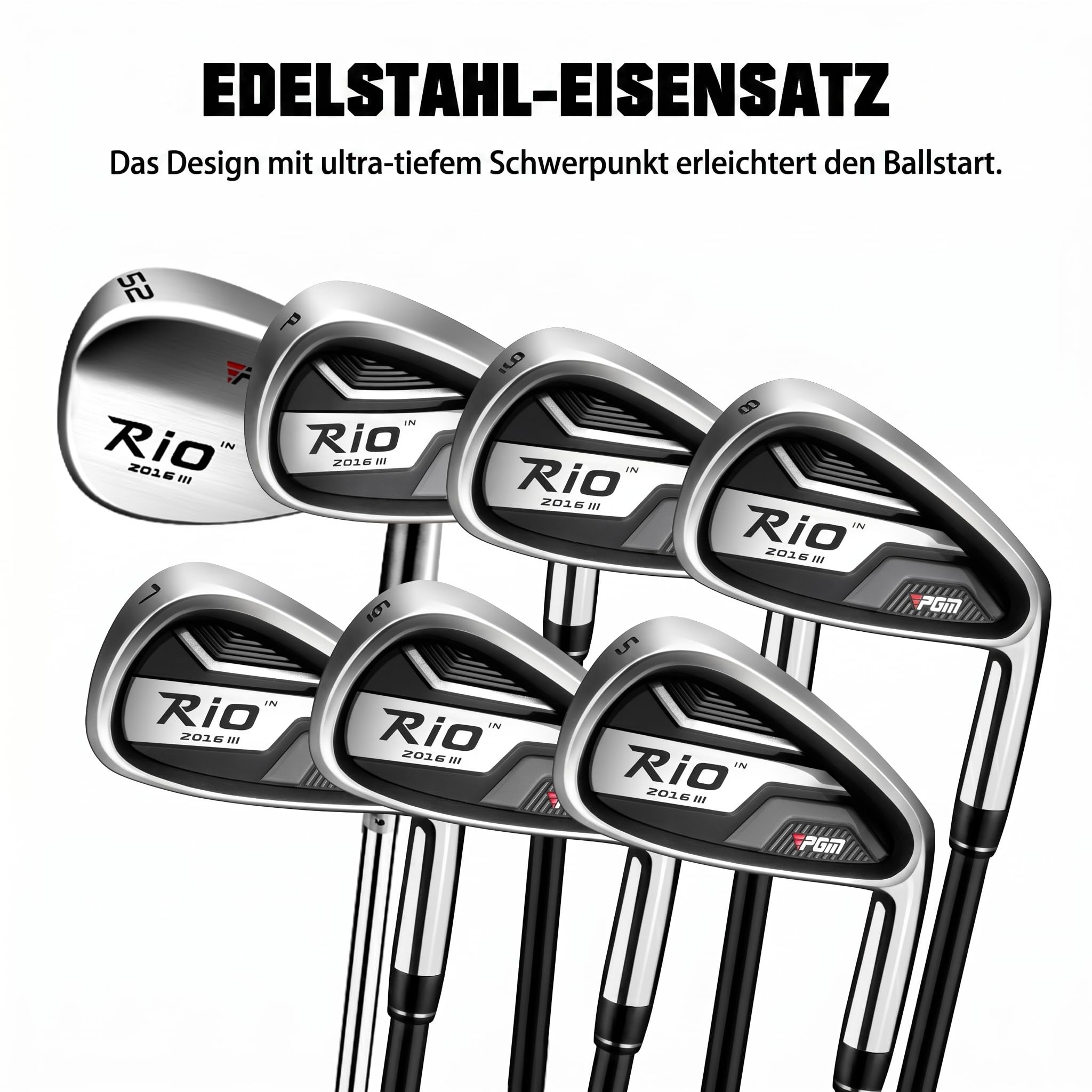 PGM Komplettes Golfschläger-Set für Herren, 12-teilig, 3 Holz (#1,3,5), 1 Hybrid (#4H), 6 Eisen (#5,6,7,8,9,PW), 1 Sandkeil (52°), 1 Putter