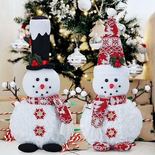 Juego de 2 muñecos de muñeco de nieve de 16 pulgadas, adornos de muñeco de nieve de Navidad para el hogar, mesa de cocina, interior, decoración de