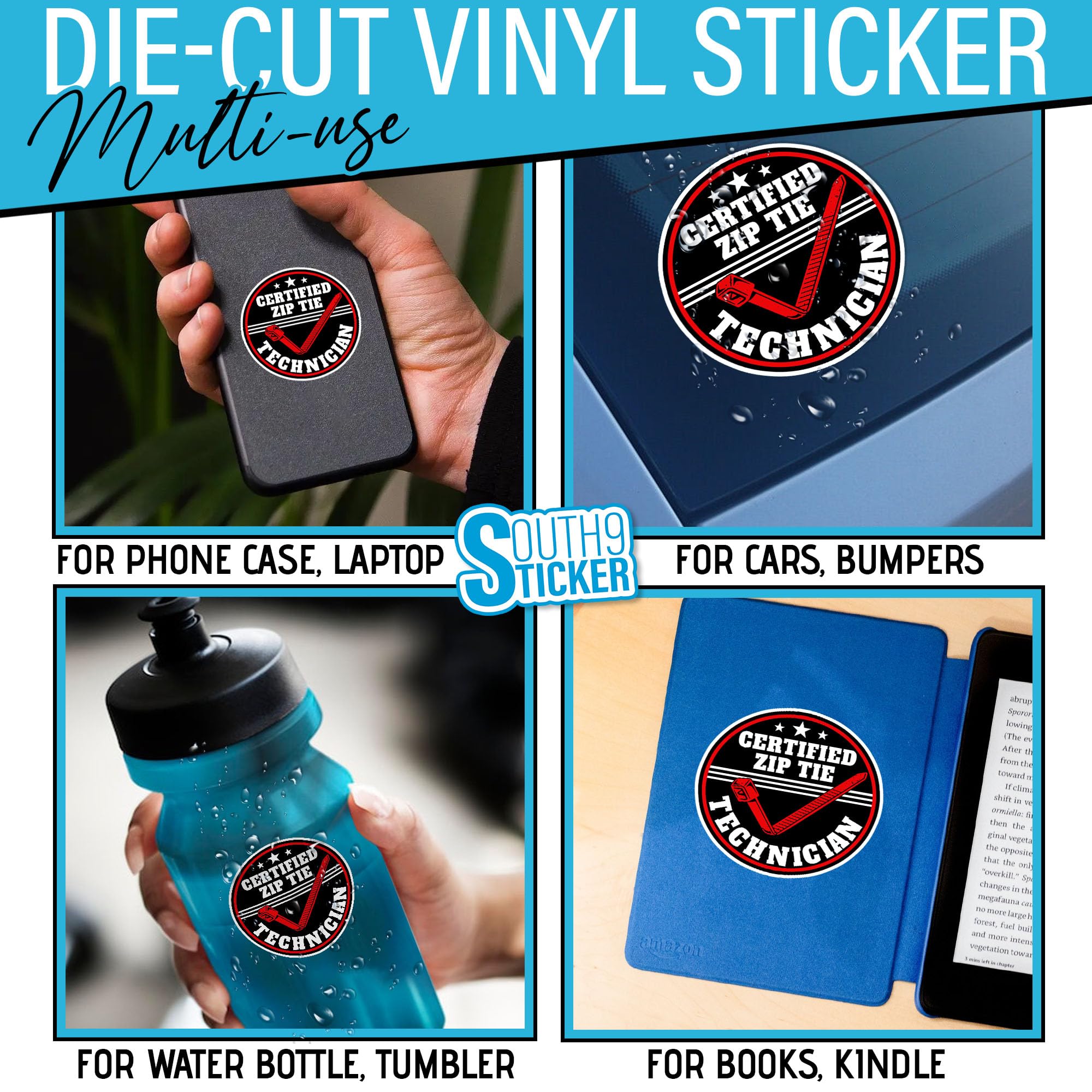 (3Pcs) Certified Zip Tie Technician Sticker Funny Zip for Construction Hard Hat Mechanic Blue Collar 2