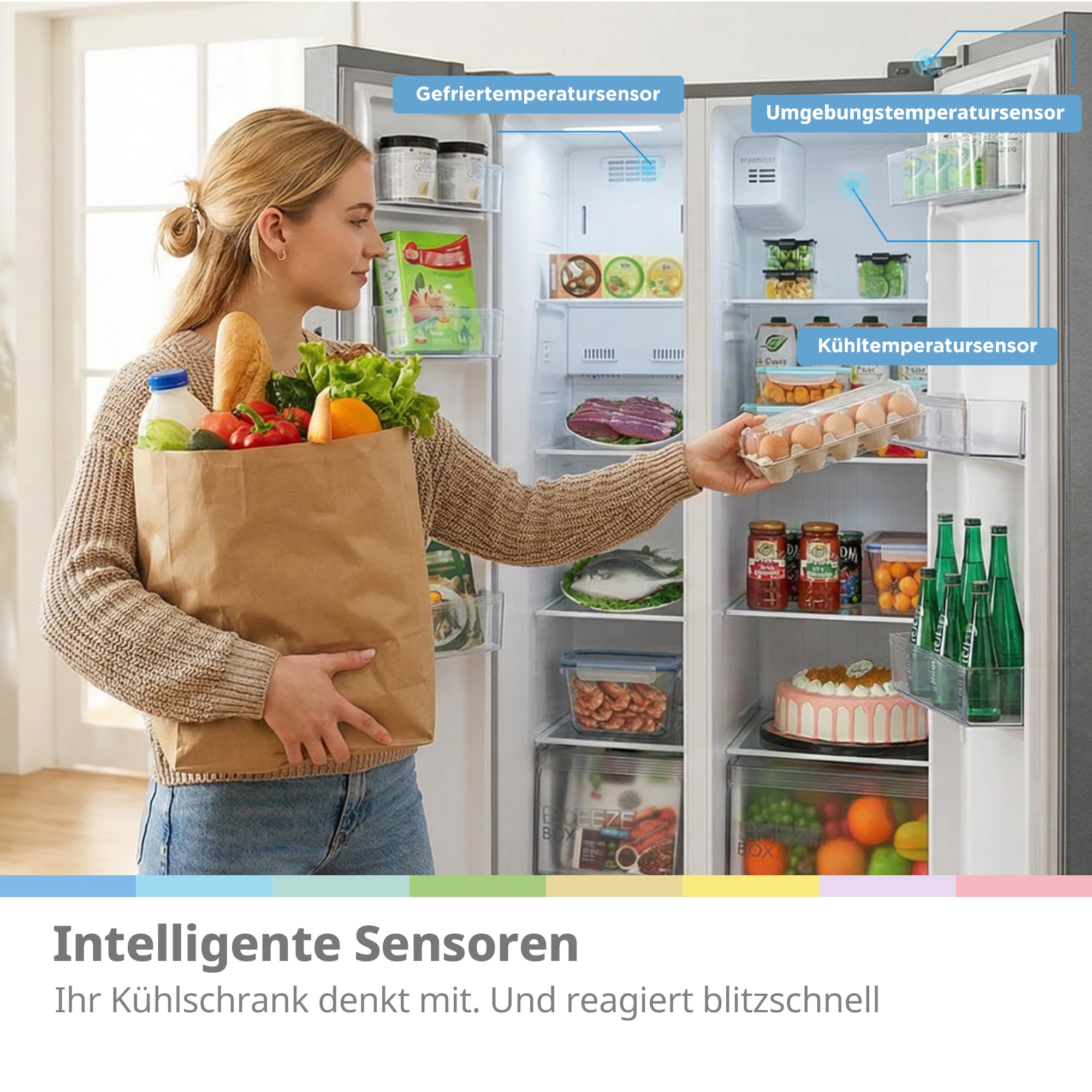 Comfee Side-by-Side Kühl-Gefrierkombination 553 L No Frost 35 dB Multi-Air-Flow Platinum Fresh Sensor SuperCool Titan-Grau RCS536LS01EU