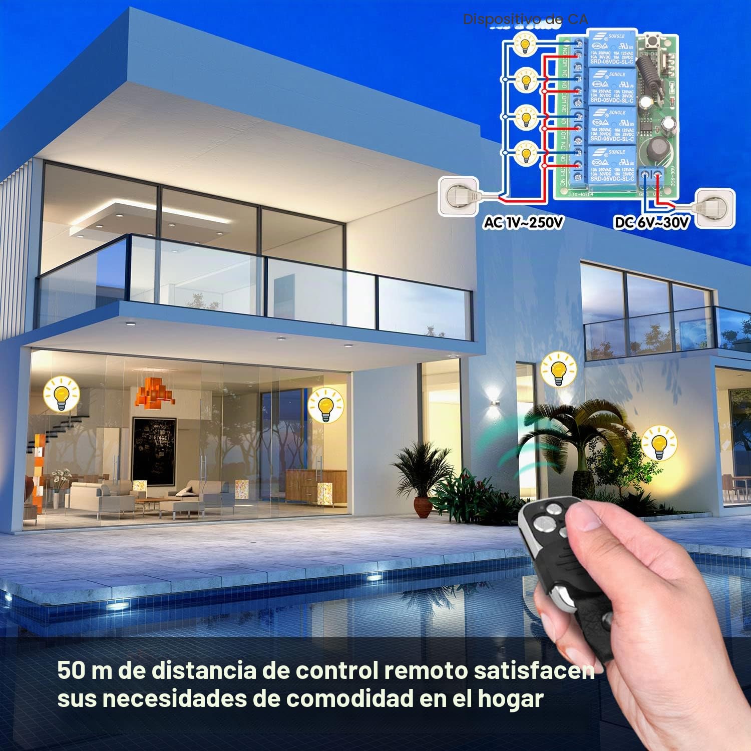 DieseRC 12V 24V 4 canales Relé inalámbrico Interruptor de control remoto DC 6-30V 433Mhz Control de radio 4CH Módulo receptor con 2 transmisores, para luces, puerta de garaje, motor, bricolaje