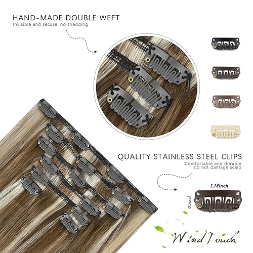 Miniatura 7 de WindTouch Extensiones de cabello con pinzas, 4.33 oz, extensiones de cabello largo de 22 pulgadas, extensiones de cabello humano real, 7 unidades,