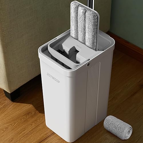 JOYMOOP Trapeador y cubo de microfibra autolimpiante manos libres con juego de escurridor para el hogar, mopas para limpieza de suelos y limpiador