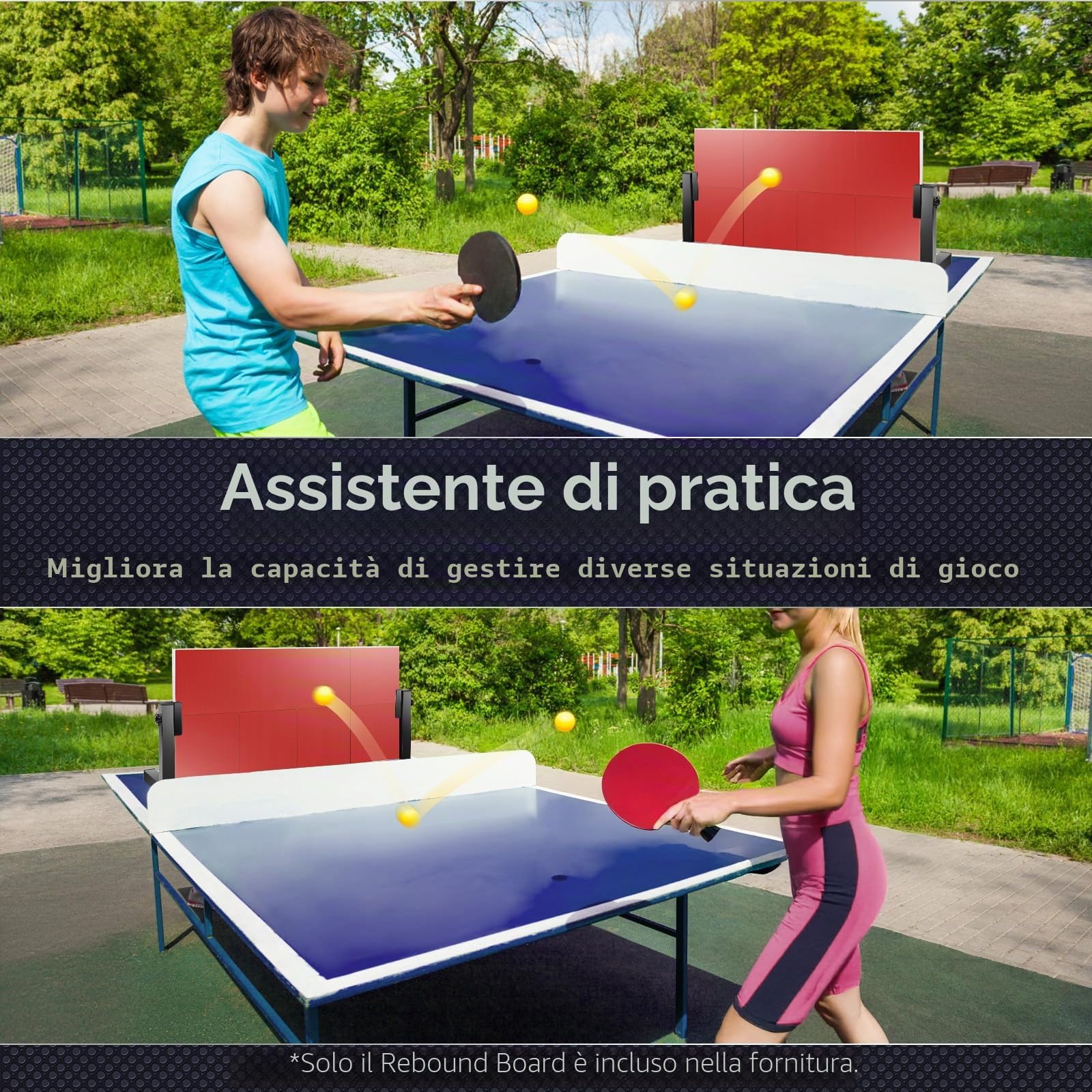Tavola da ping pong returnboard, 66,5 x 33,5 x 2 cm, professionale, altezza regolabile con 8 blocchi in gomma, può essere utilizzata per casa, studio, scuola, ufficio