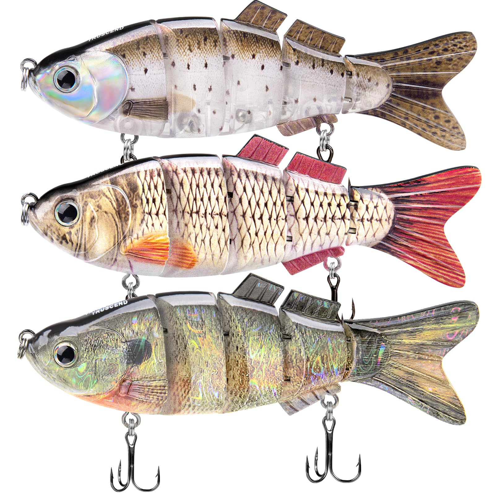 TRUSCEND Swimmax Easy Catch Fishing Lures with BKK Hooks, Wiggling, Vibrating, Rattling and Gurgling for More Bite, Heavy-Duty Dyneema Fiber Jointed Swimbaits for Bass, Trout, Walleye, Crappie, Pike