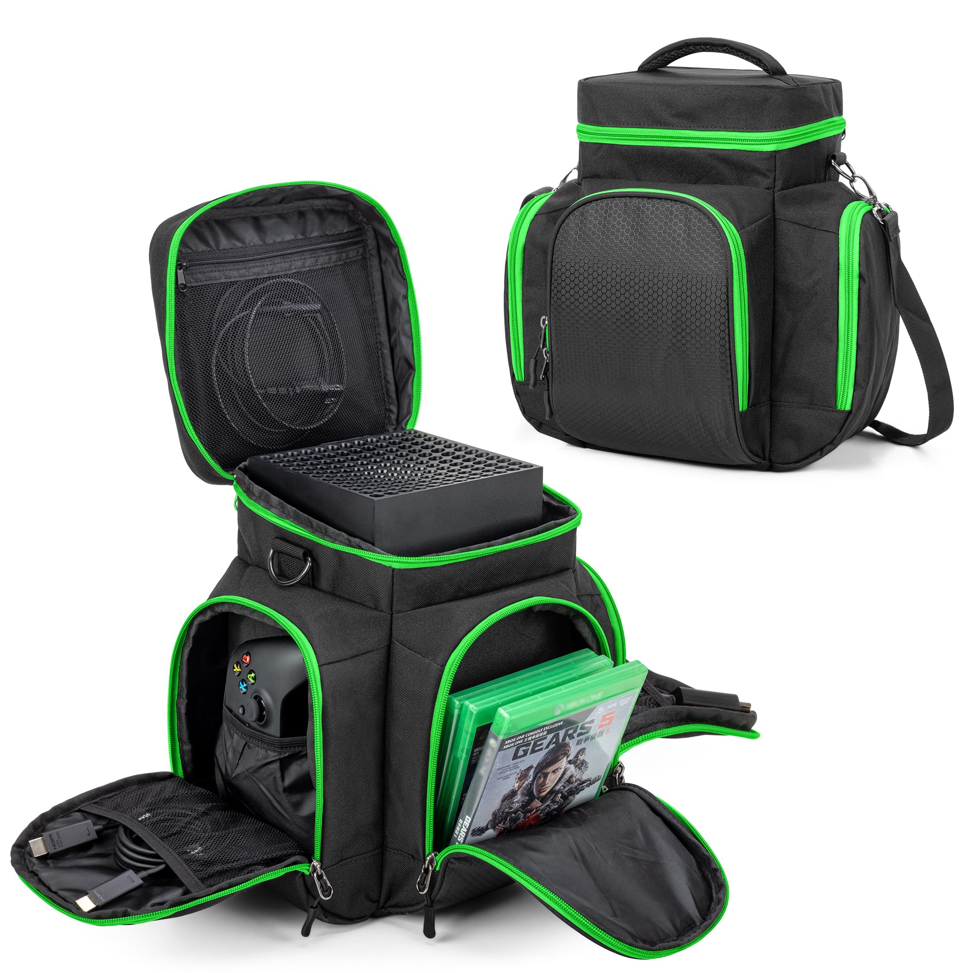 Trunab Console Carrying Case Compatible with Xbox Series X Travel Bag with Multiple Storage Pockets for Xbox Controllers