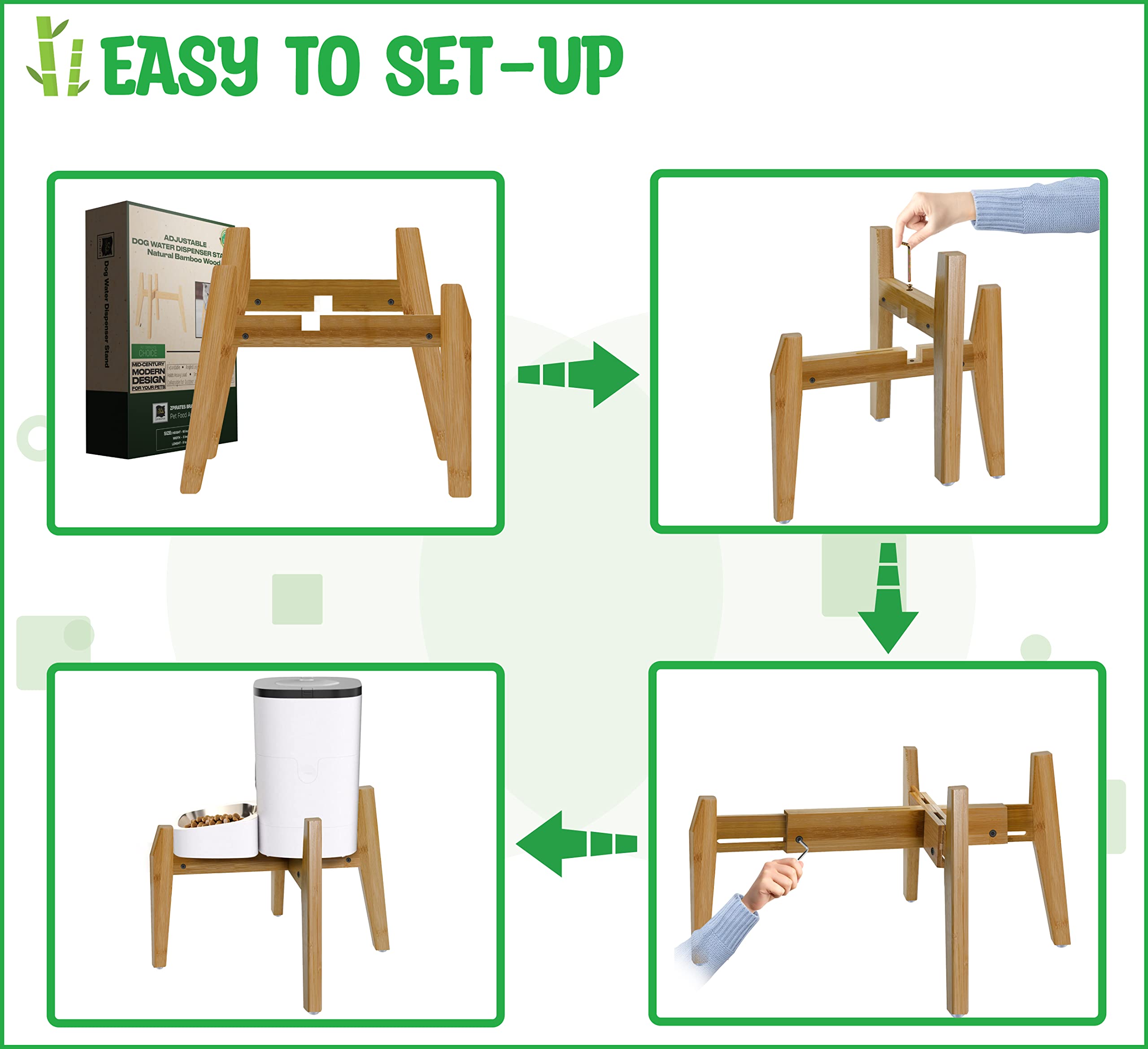 Dog Water Bowl Dispenser Stand - Riser for Gravity Food Feeder and Automatic Waterer, Holds 8-inch Medium or Large Bottles - Bamboo