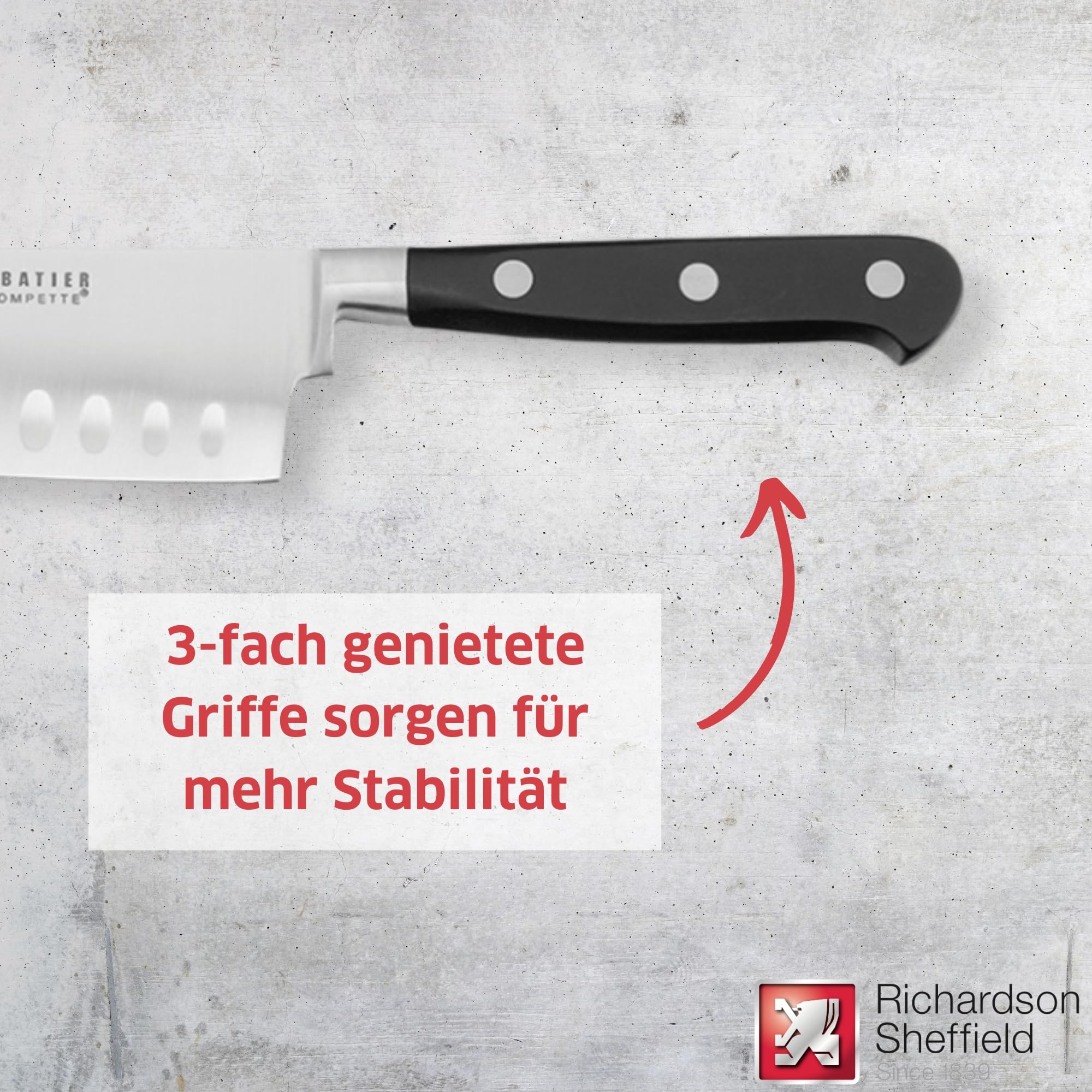 Richardson Sheffield R08000P261161 Sabatier Trompette Santoku Cuchillo de 6.9 pulgadas, plateado