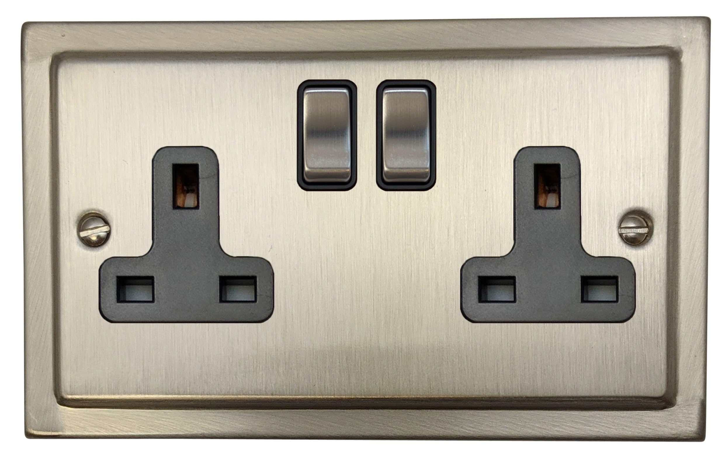 Satin Nickel Socket (Double Socket/Metal Switches/Black Insert) - TSN310