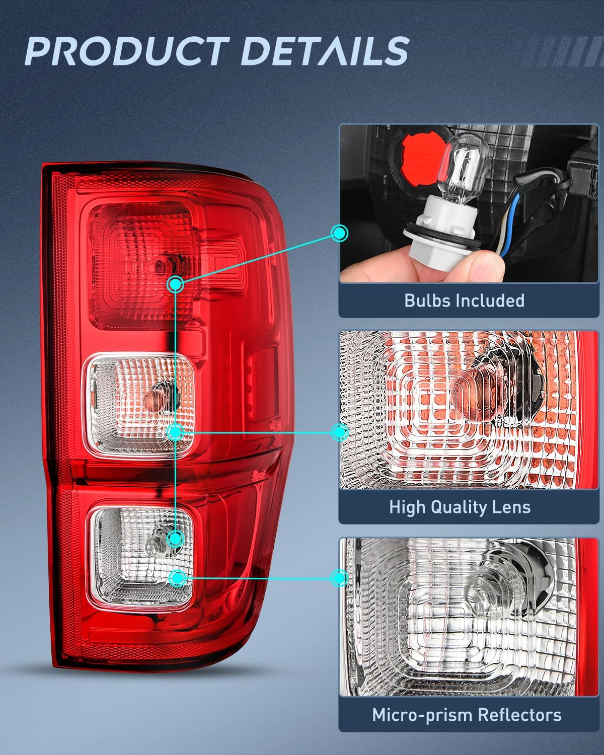 Nilight Tail Light Assembly Compatible with 2019 2020 2021 2022 2023 Ford Ranger XL w/o Blind Spot Halogen Type Rear Taillight Lamp Replacement OE Style Right Passenger Side