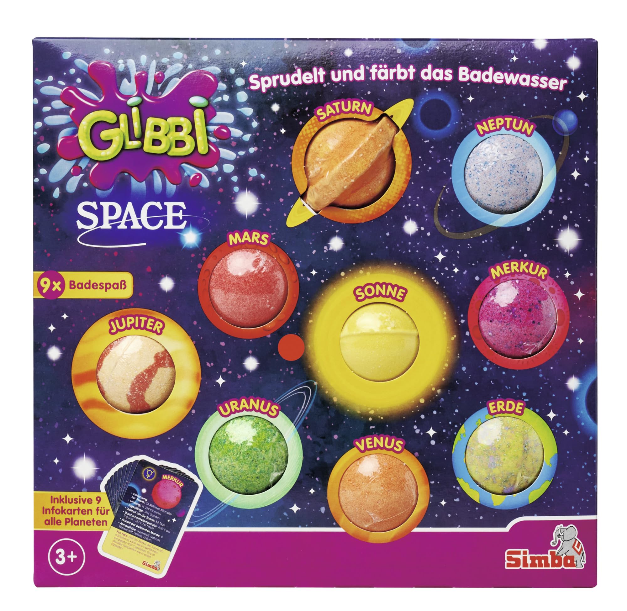 Simba Glibbi Space 9 Bath Bombs with Info Cards About the Planets, Bath Fun from 3 Years