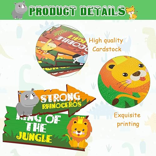Miniatura 3 de 20 carteles de fiesta de safari en la selva, letreros de animales para decoración de animales salvajes direccionales para niños, decoraciones de